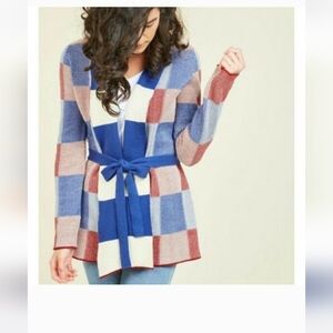 ModCloth Simply snuggly Checked Cardigan Red,white And Blue Size L